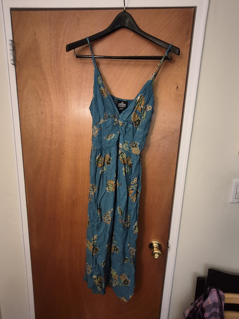 Angie Teal Floral Spaghetti-Strap Maxi Dress